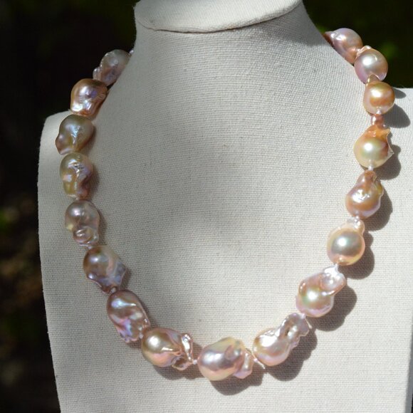 Metallic AAAA Flameball Baroque Pearl Necklace – 17" - Picture 12 of 12